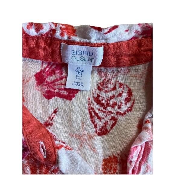 Sigrid Olsen 100% Linen Shirt Dress Size Small Red White Shell Ocean Print - Picture 7 of 7